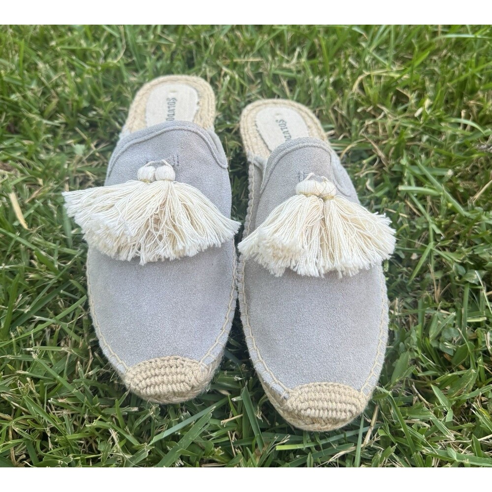 New SOLUDOS Women’s Suede Tassel Mule Stone Espadrille Sz. 10